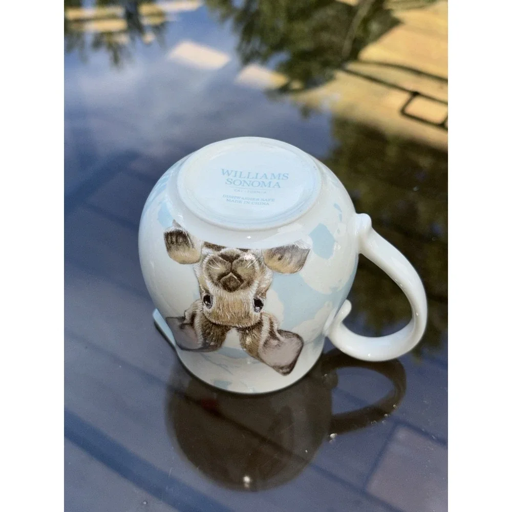 Williams Sonoma Damask Bunny Creamer Light Blue Ceramic Glossy